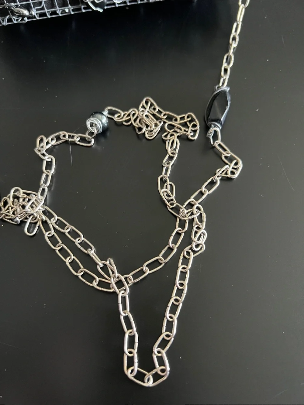 Unsigned Anndra Neen‑Style Alpaca Silver Cage Bag w/ Hematite Beads & Chain Stra